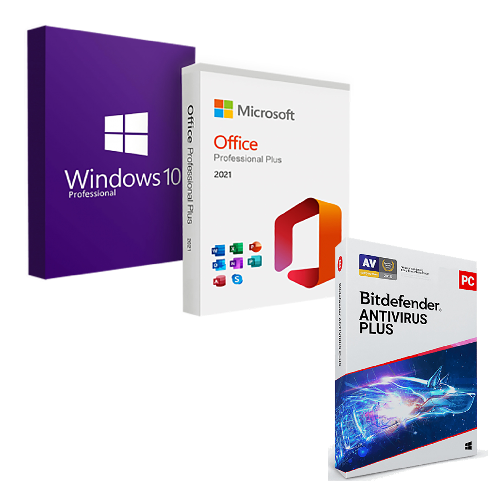 Pachet licente Microsoft Windows 10 Professional + Microsoft Office 2021 Professional Plus + Bitdefender Antivirus Plus 1 an de zile