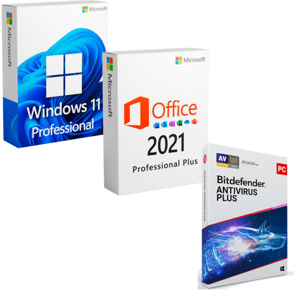 Licenta digitala Microsoft Windows 11 Professional + Microsoft Office 2021 Professional Plus + Bitdefender Antivirus Plus 1 an de zile